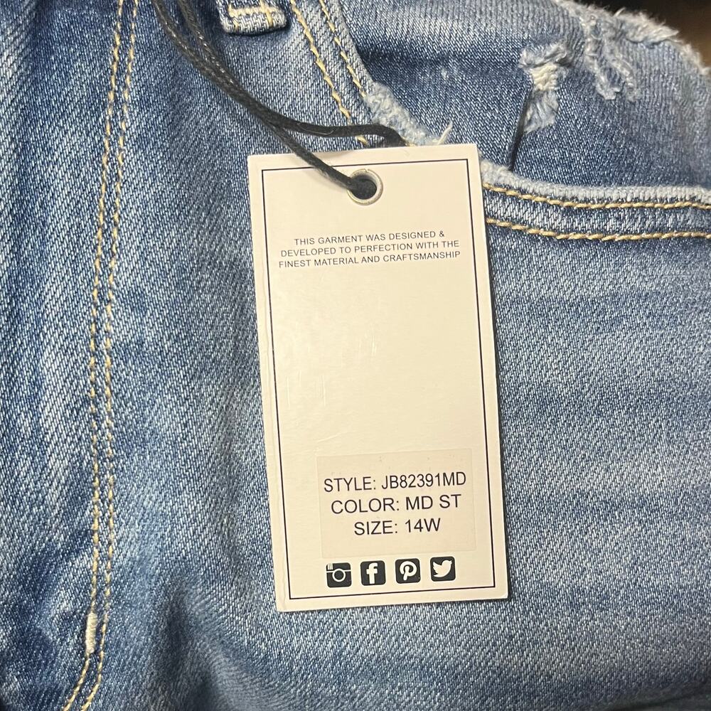 NWT Judy Blue 90s Straight Leg High Waist Distressed Jeans 14W Stretch Boho $73 - Picture 9 of 10